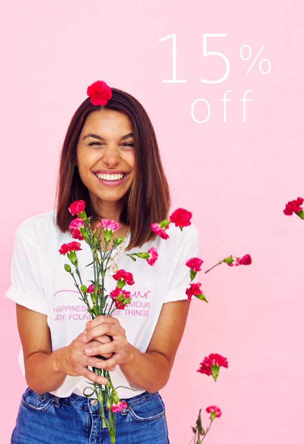 sign up for 15% off your next purchase and all the good bon news